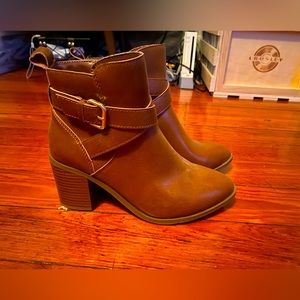 Brown Lottie Heeled Buckle Ankle Boot in a size 8